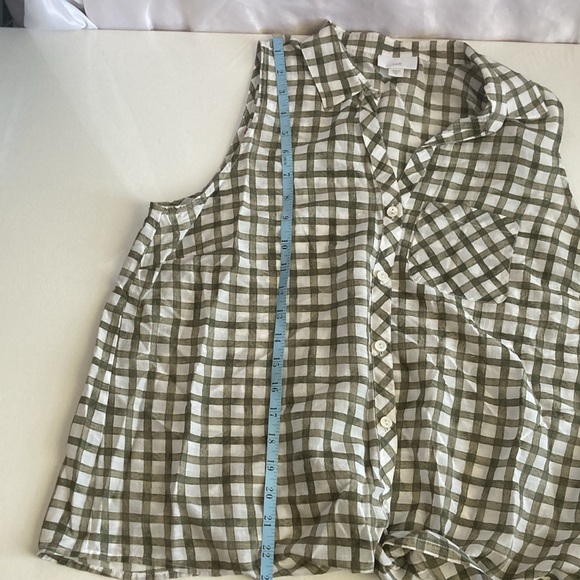 J. Jill Moss Gingham Tie Front Button Down Tank Top Shirt Size Medium - Picture 9 of 10